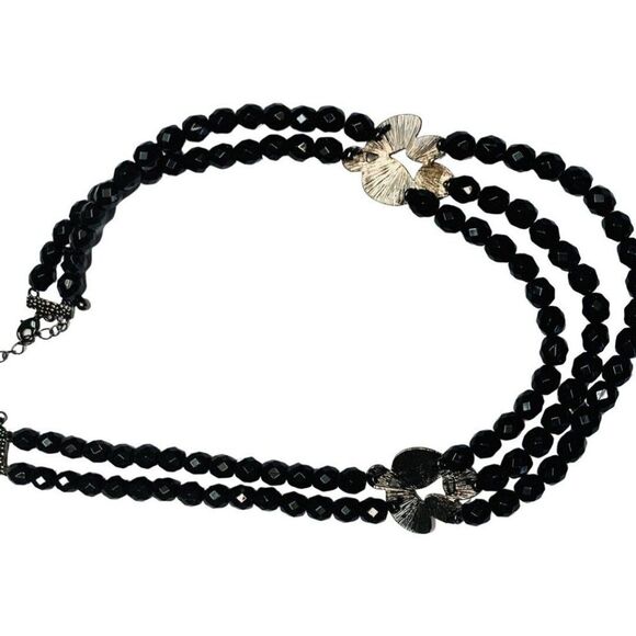 Vintage NRT Avon Black Faceted Rhinestone Beaded Collar Multi strand Necklace - Picture 6 of 8